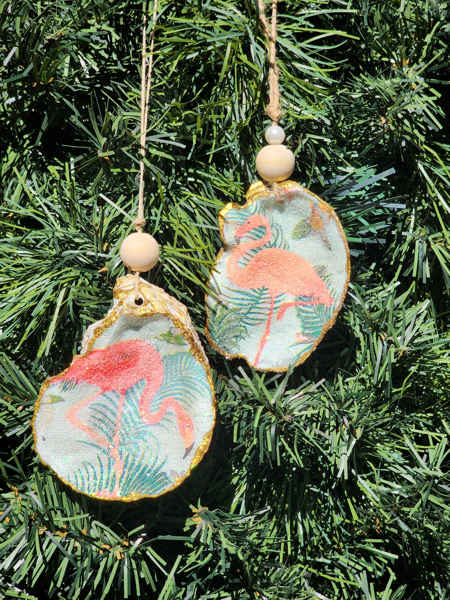 Flamingo Pose 2 - Oyster Shell Ornament