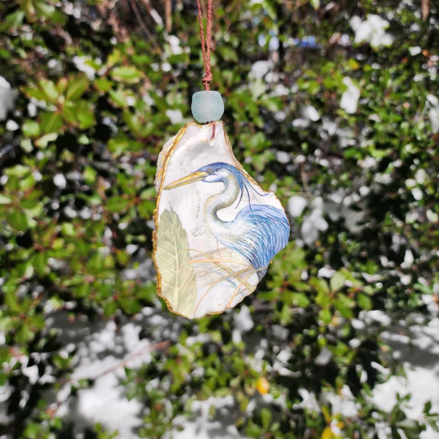 Blue Heron - Oyster Shell Ornament