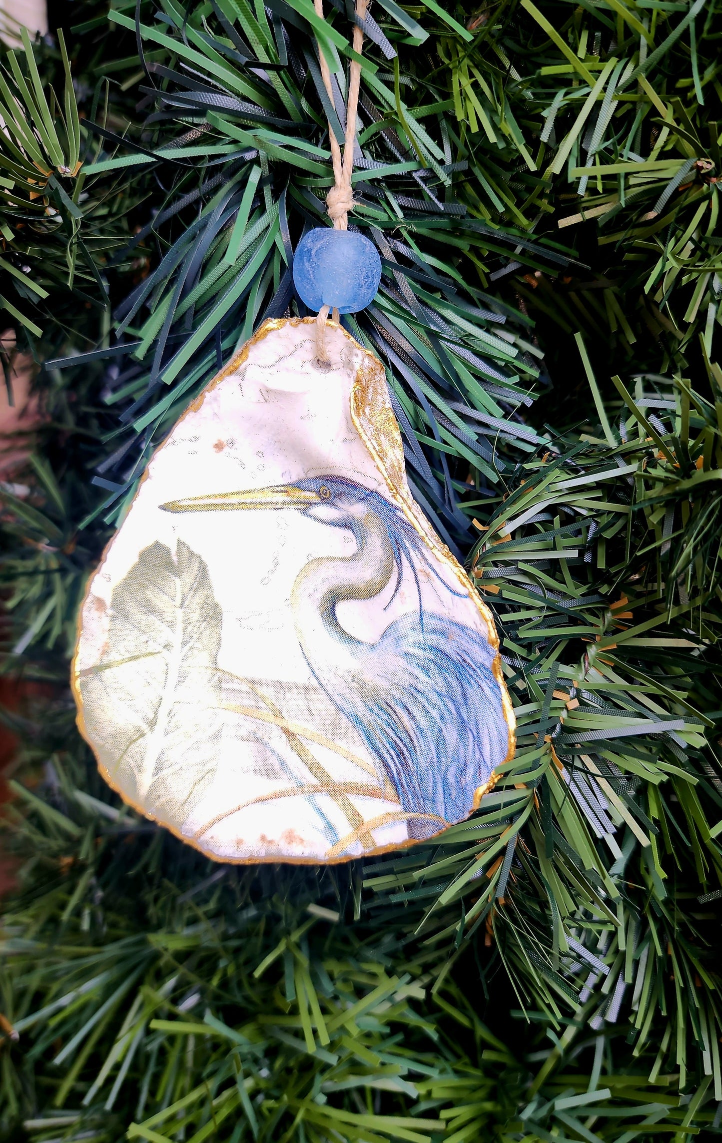 Blue Heron - Oyster Shell Ornament