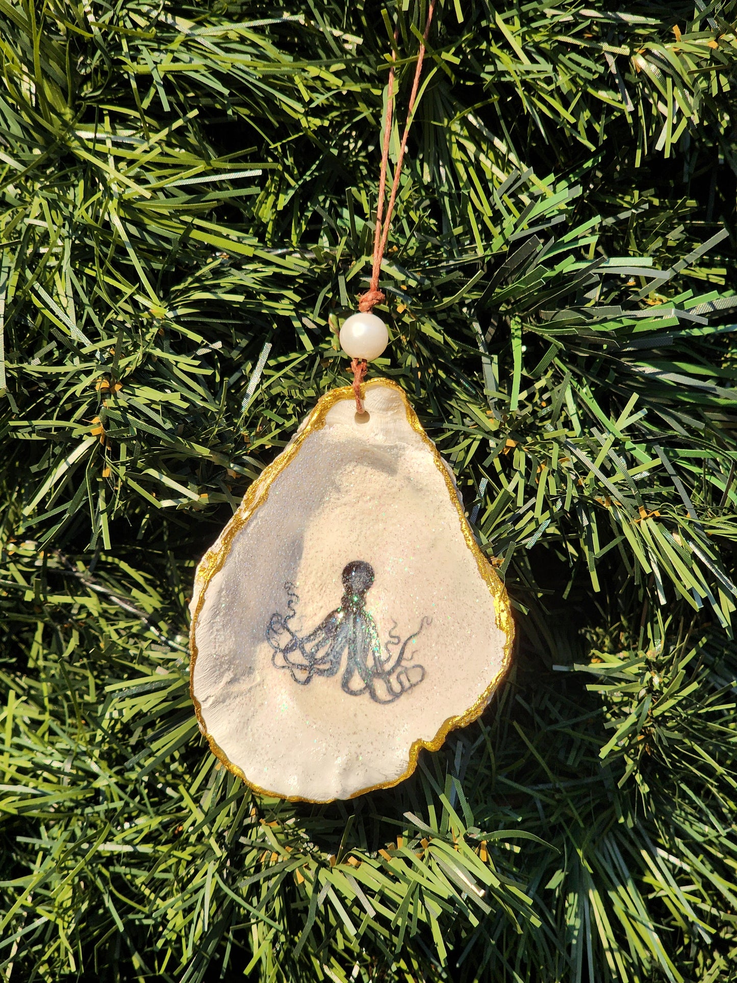 Blue Octopus- Oyster Shell Ornament