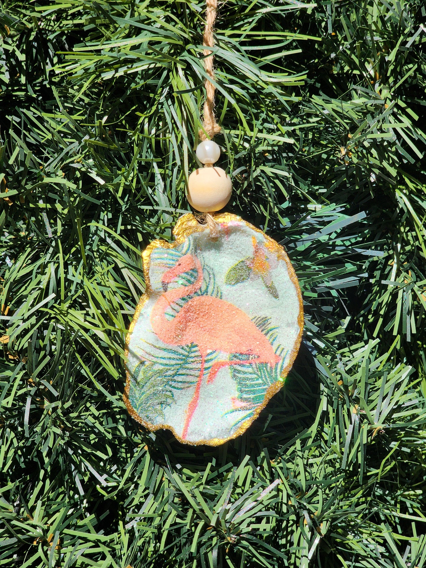 Flamingo Pose 1 - Oyster Shell Ornament