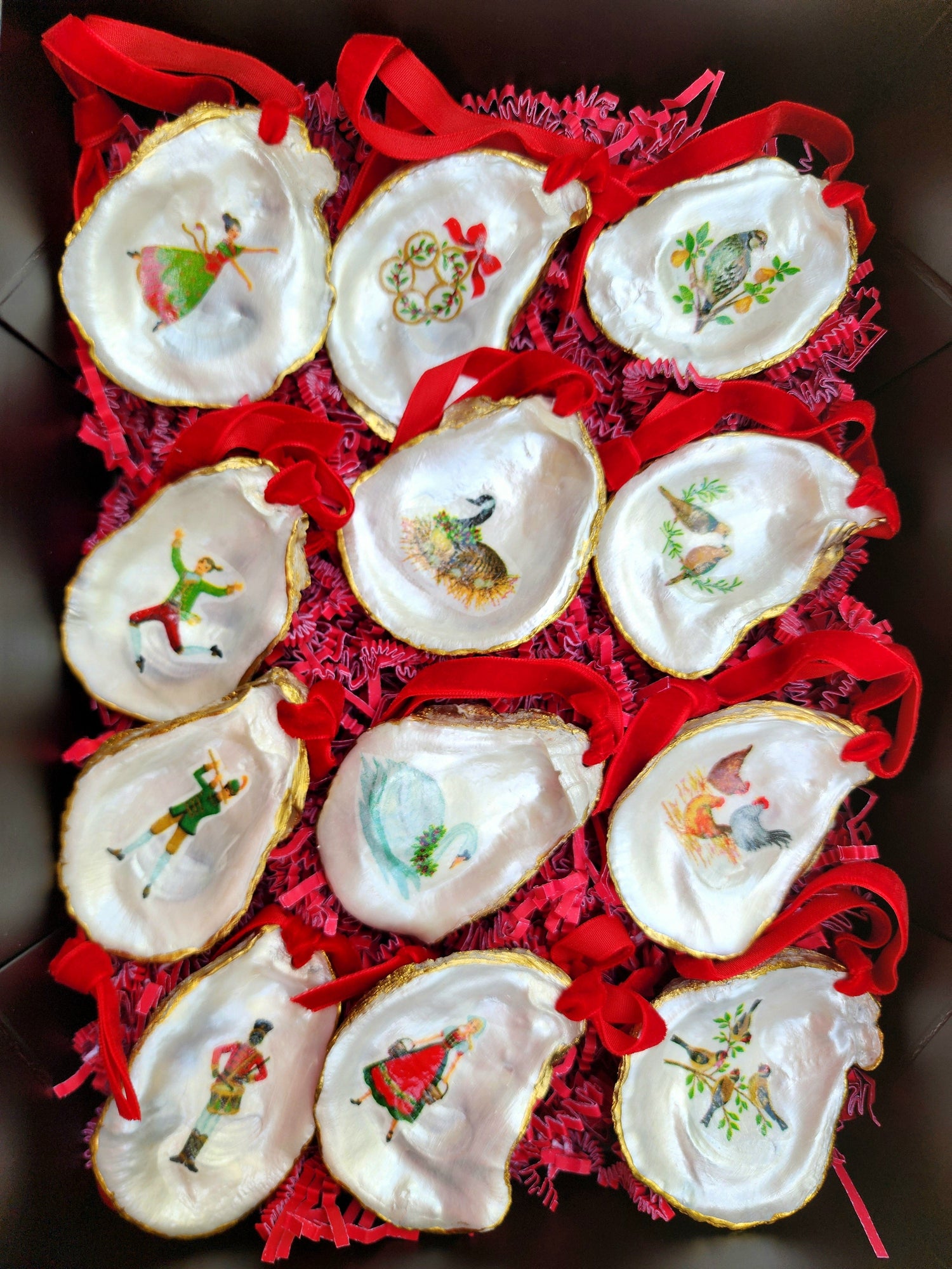 12 Days of Christmas Oyster Shell Ornaments