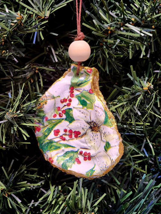 White Poinsettia - Oyster Shell Ornament