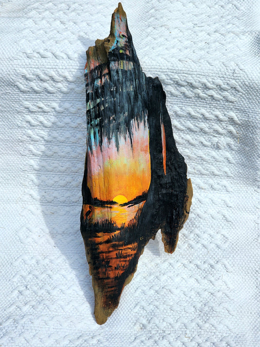 SUNSET Painted on Driftwood