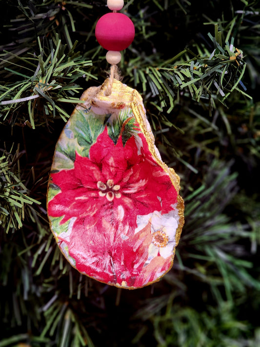 Red Poinsettia- Oyster Shell Ornament
