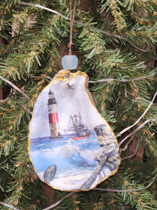 Lighthouse/Anchor - Oyster Shell Ornament