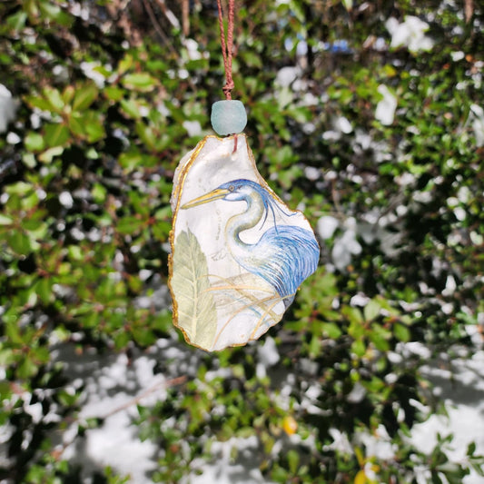 Blue Heron - Oyster Shell Ornament