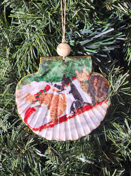 Cats on Sleigh Ornament