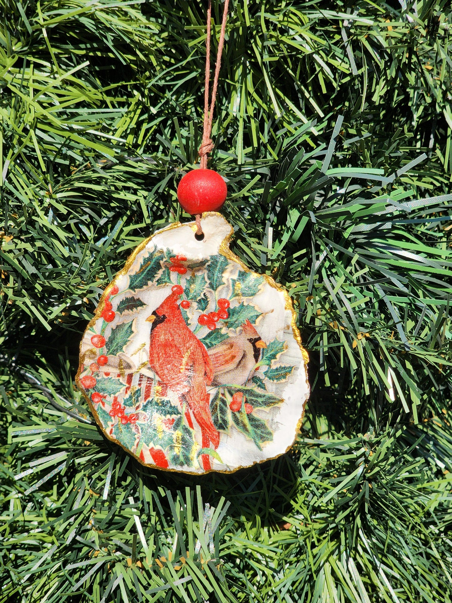 Red Bird - Oyster Shell Ornament