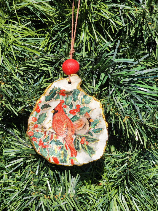 Red Bird - Oyster Shell Ornament