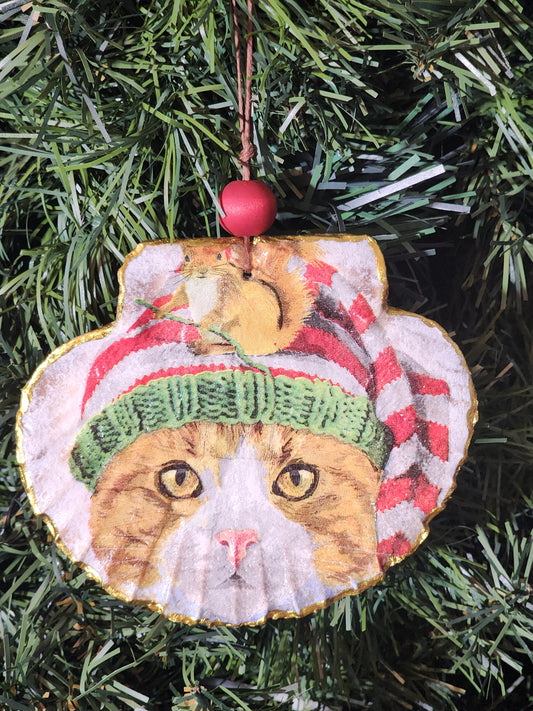 Orange Cat with Squirrel Friend Ornament