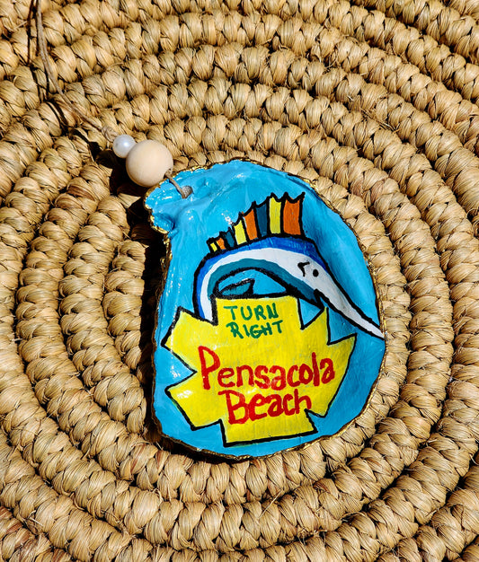 Pensacola Beach Sign Ornament Oyster Shell
