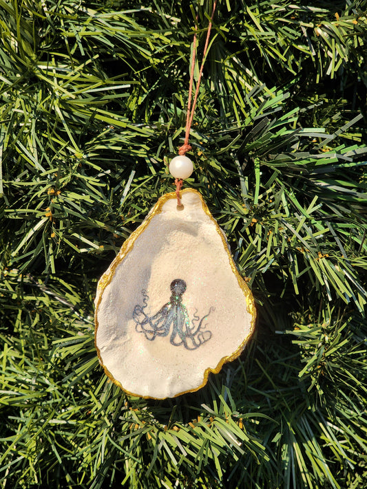 Blue Octopus- Oyster Shell Ornament