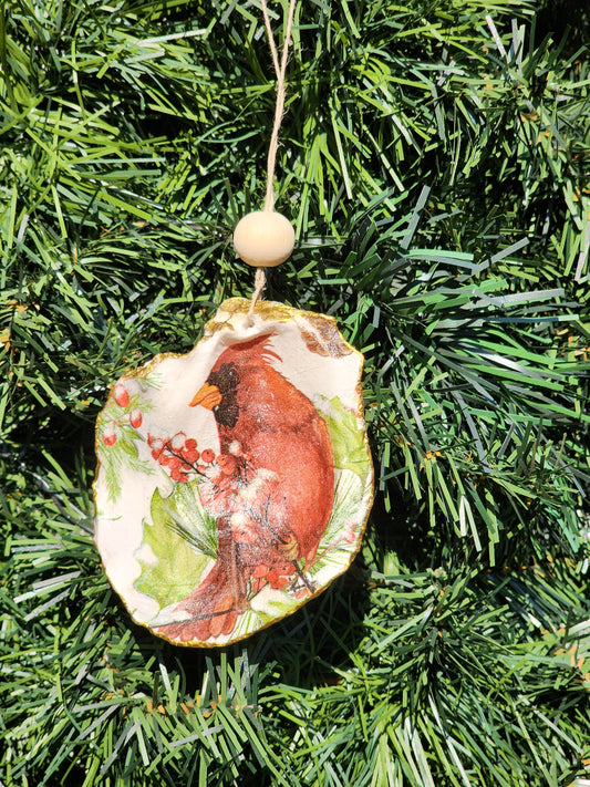 Red Bird - Oyster Shell Ornament