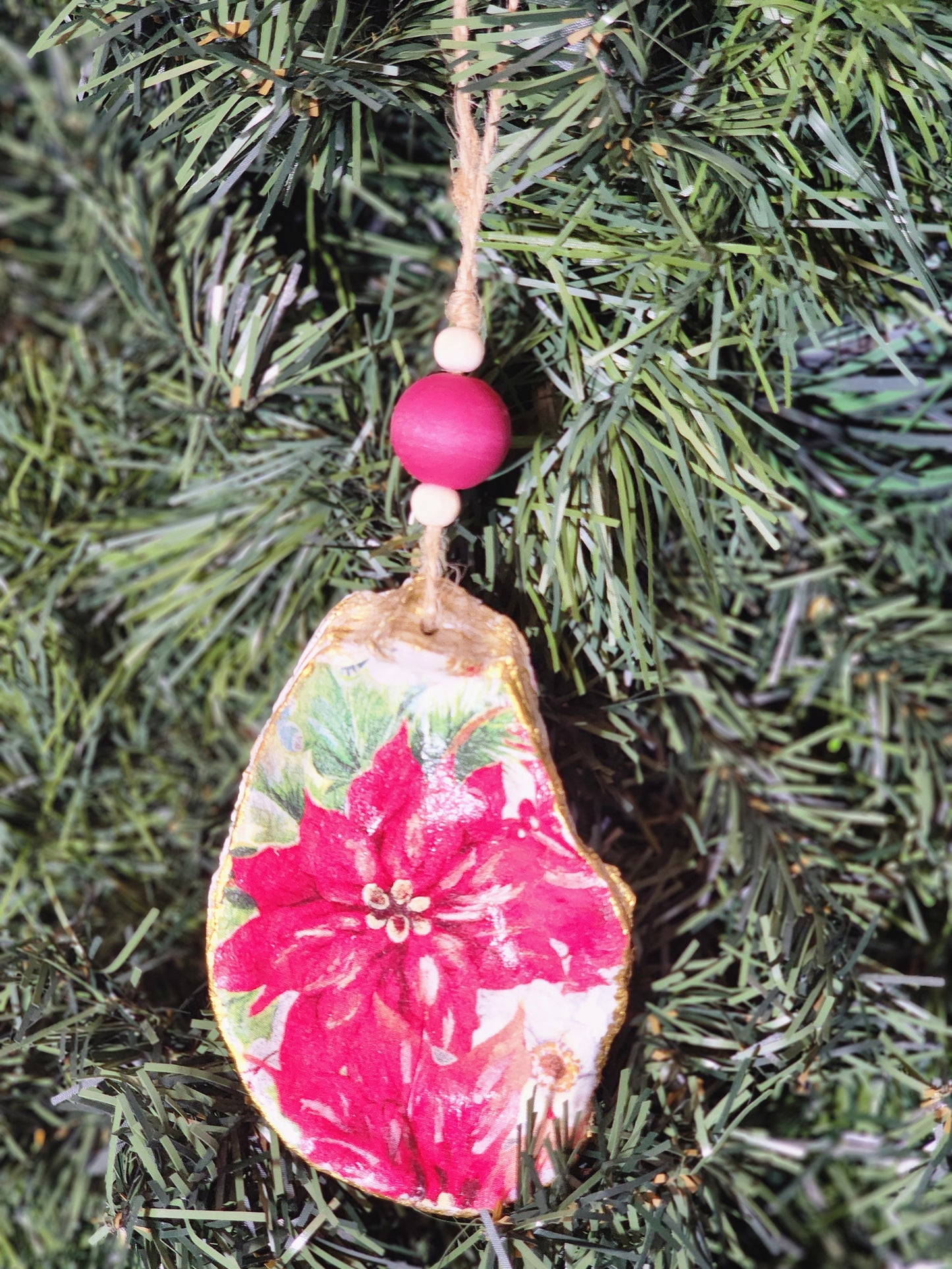 Red Poinsettia- Oyster Shell Ornament