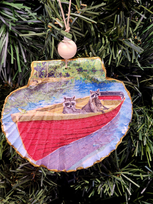 Raccoons on a Lake Ornament
