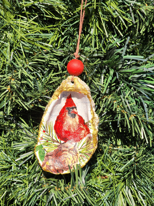 Red Bird - Oyster Shell Ornament
