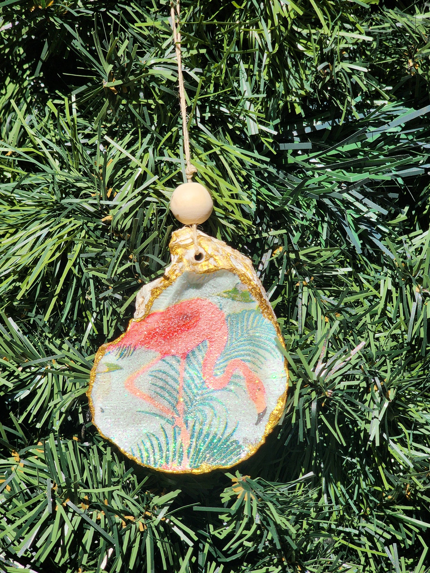Flamingo Pose 2 - Oyster Shell Ornament