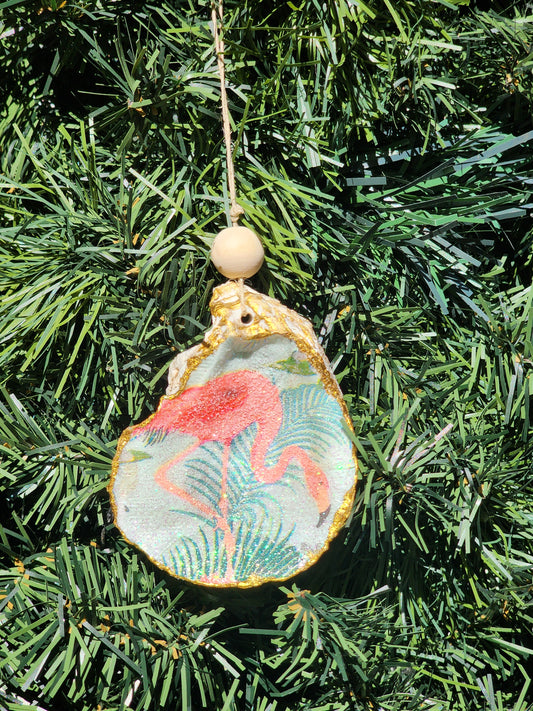 Flamingo Pose 2 - Oyster Shell Ornament