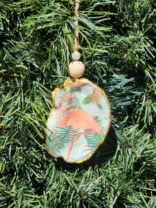 Flamingo Pose 1 - Oyster Shell Ornament